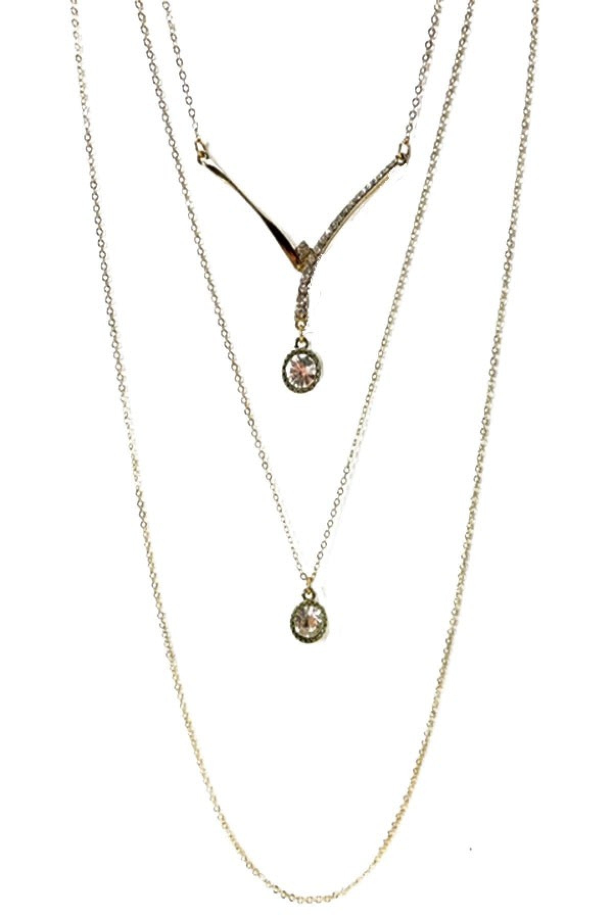 3 layered Crystal Charm Necklace-1