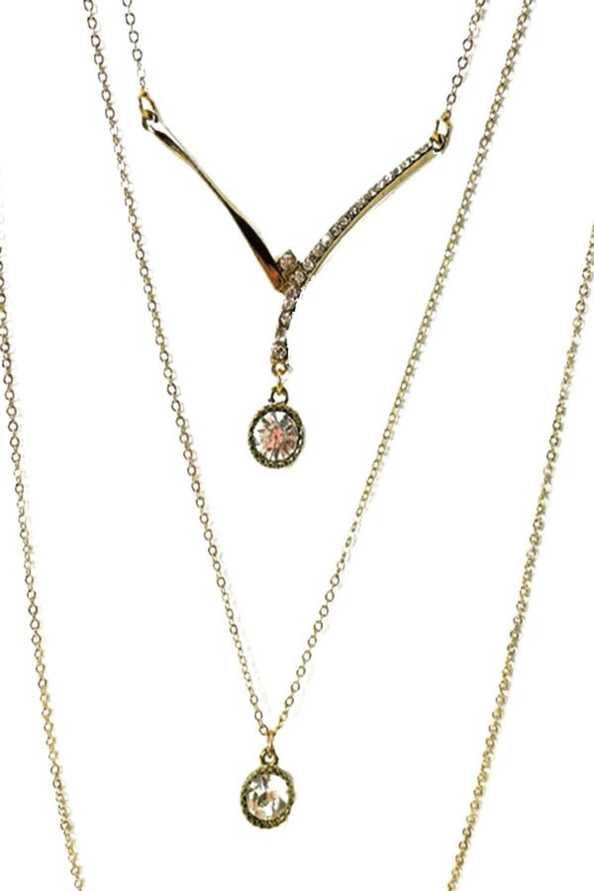 3 layered Crystal Charm Necklace-2