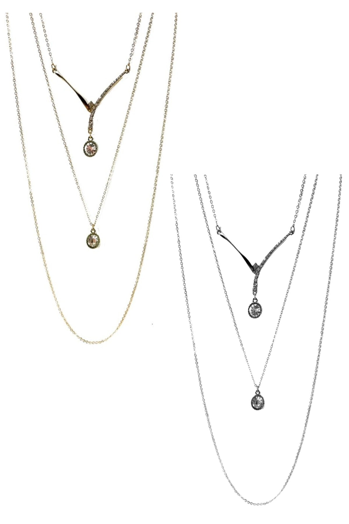 3 layered Crystal Charm Necklace-0