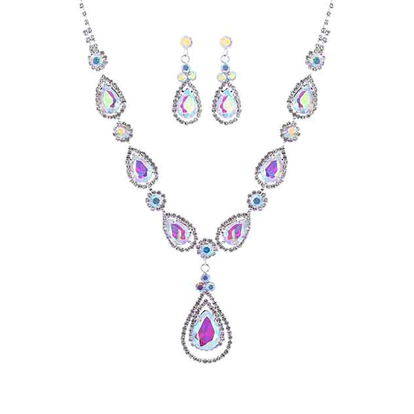 RHINESTONE TEAR DROP BRIDAL NECKLACE SET-2