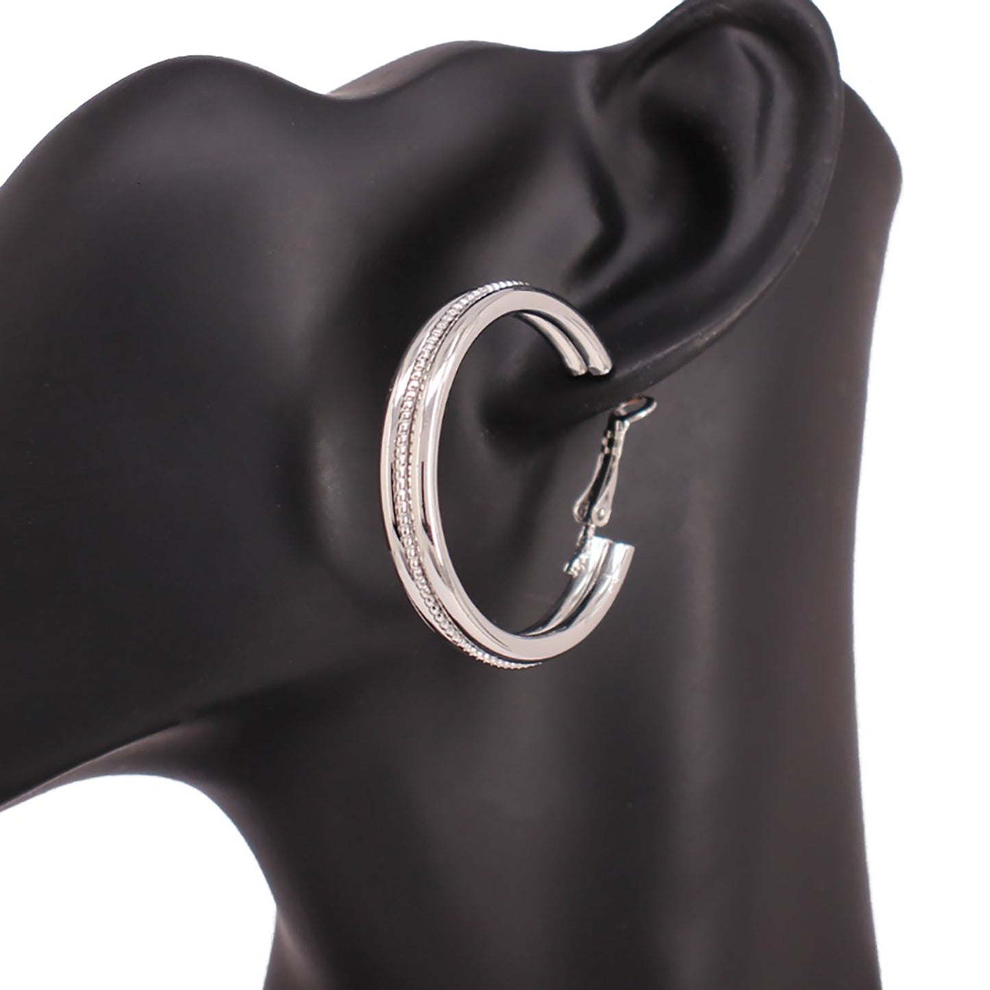 Patterned In The Center Metal Hoop Earrings-2