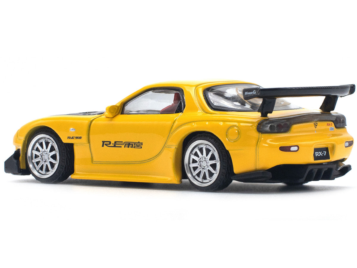 Mazda RX7 (FD) "RE Amemiya" Widebody RHD (Right Hand Drive) Yellow with Carbon Hood 1/64 Diecast Model Car by Pop Race-2