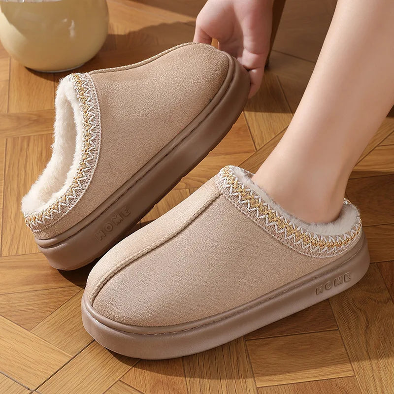 New Fashion Fluffy Platform Slippers for Women 2024 Winter Plush Warm Cotton Shoes Woman Comfort Non Slip Unisex Home Slippers - Kanasu Enterprises
