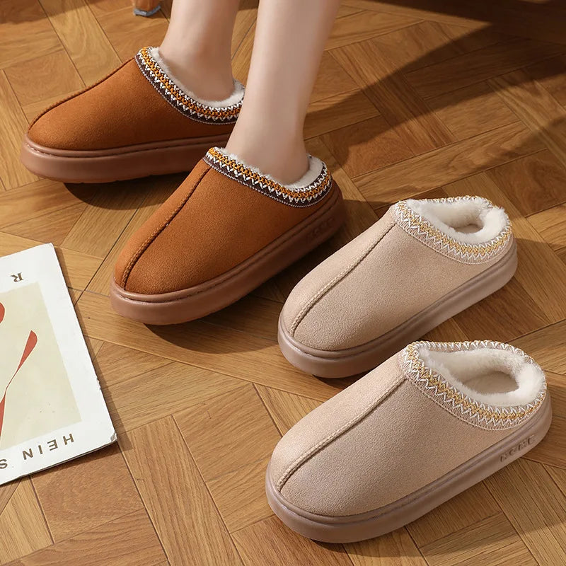 New Fashion Fluffy Platform Slippers for Women 2024 Winter Plush Warm Cotton Shoes Woman Comfort Non Slip Unisex Home Slippers - Kanasu Enterprises