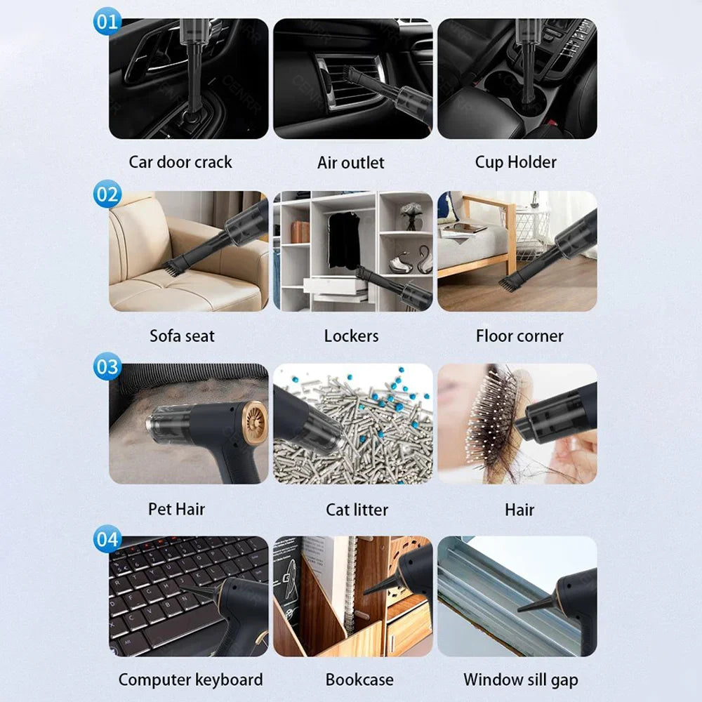 CENRR 895000PA Car Vacuum Cleaner Mini Powerful Wireless Handheld Cleaning Machine Home Appliance Portable Vacuum Cleaner - Kanasu Enterprises