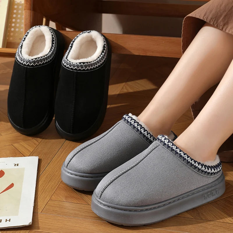 New Fashion Fluffy Platform Slippers for Women 2024 Winter Plush Warm Cotton Shoes Woman Comfort Non Slip Unisex Home Slippers - Kanasu Enterprises