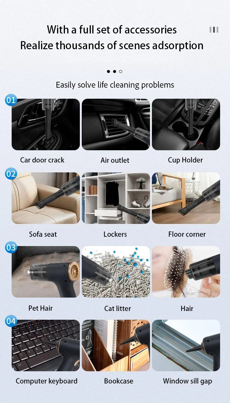 CENRR 895000PA Car Vacuum Cleaner Mini Powerful Wireless Handheld Cleaning Machine Home Appliance Portable Vacuum Cleaner - Kanasu Enterprises