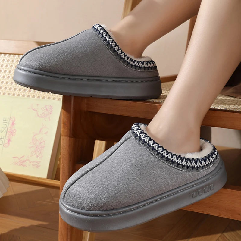 New Fashion Fluffy Platform Slippers for Women 2024 Winter Plush Warm Cotton Shoes Woman Comfort Non Slip Unisex Home Slippers - Kanasu Enterprises