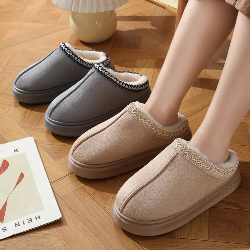 New Fashion Fluffy Platform Slippers for Women 2024 Winter Plush Warm Cotton Shoes Woman Comfort Non Slip Unisex Home Slippers - Kanasu Enterprises