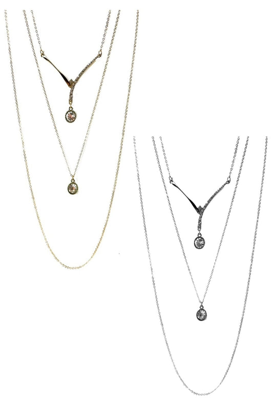 3 layered Crystal Charm Necklace-0