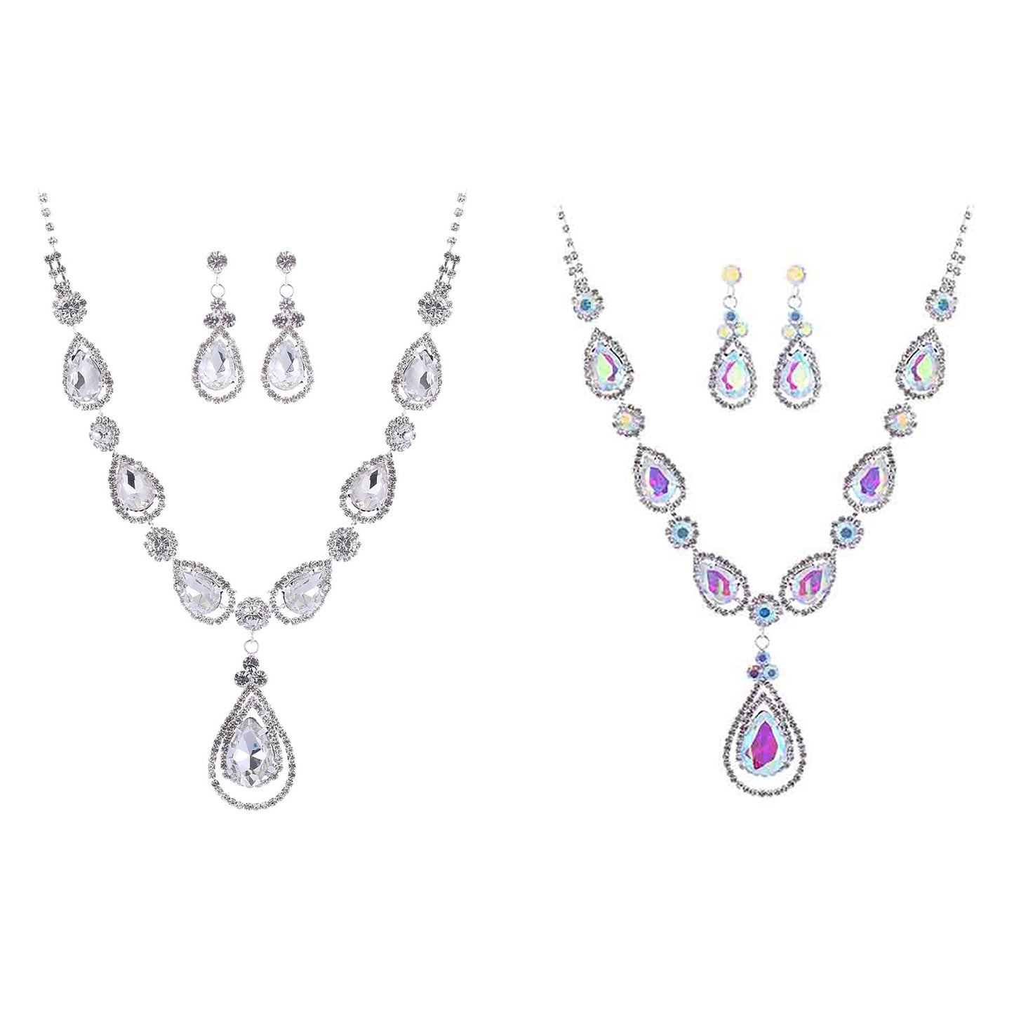 RHINESTONE TEAR DROP BRIDAL NECKLACE SET-0