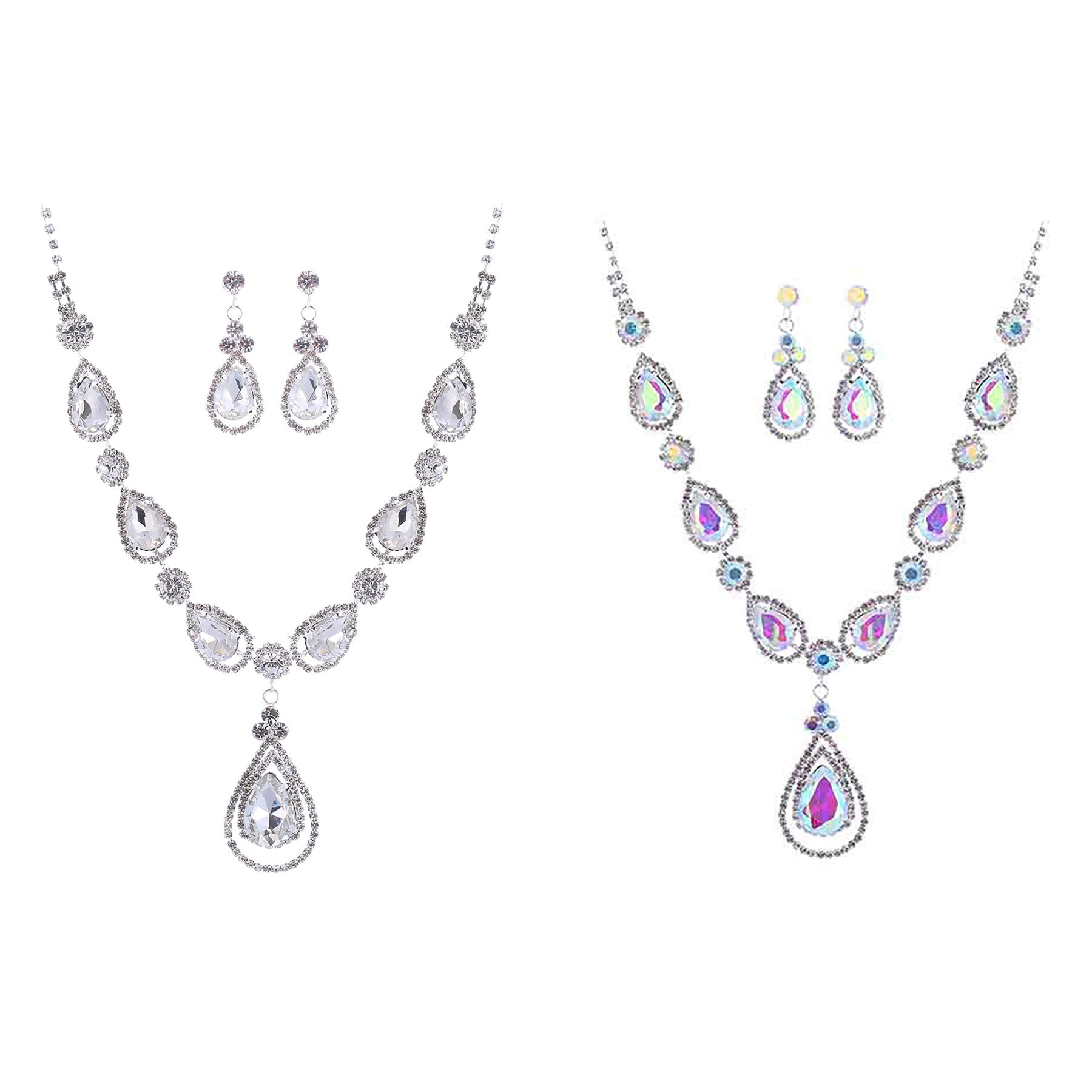 RHINESTONE TEAR DROP BRIDAL NECKLACE SET-0
