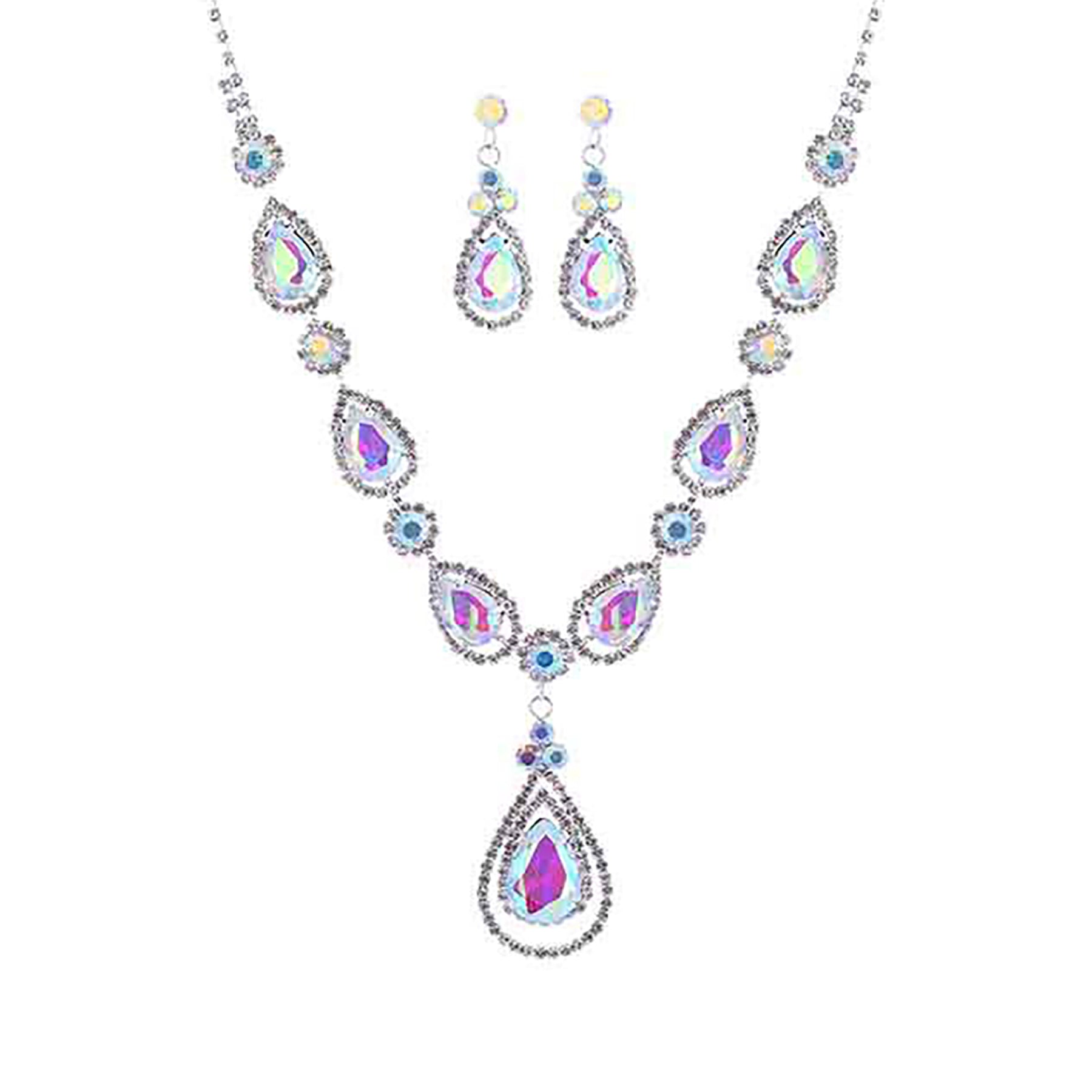 RHINESTONE TEAR DROP BRIDAL NECKLACE SET-2