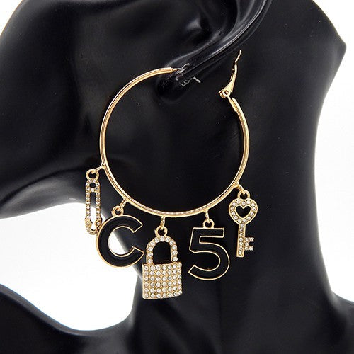 CHARM HOOP EARRING KEY AND LOCK-0