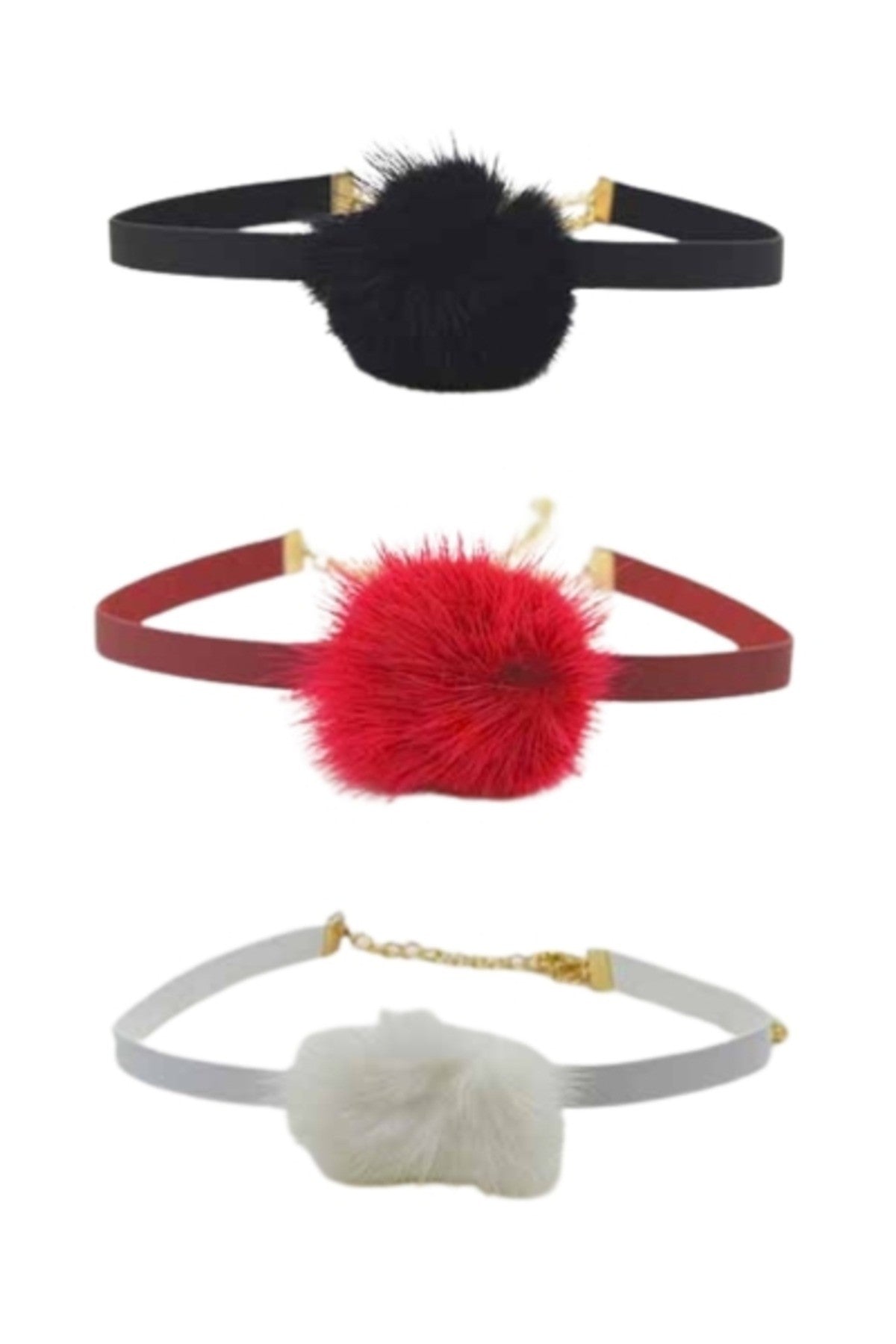 Stylish Pom Pom Faux Leather Choker Necklace Set-0