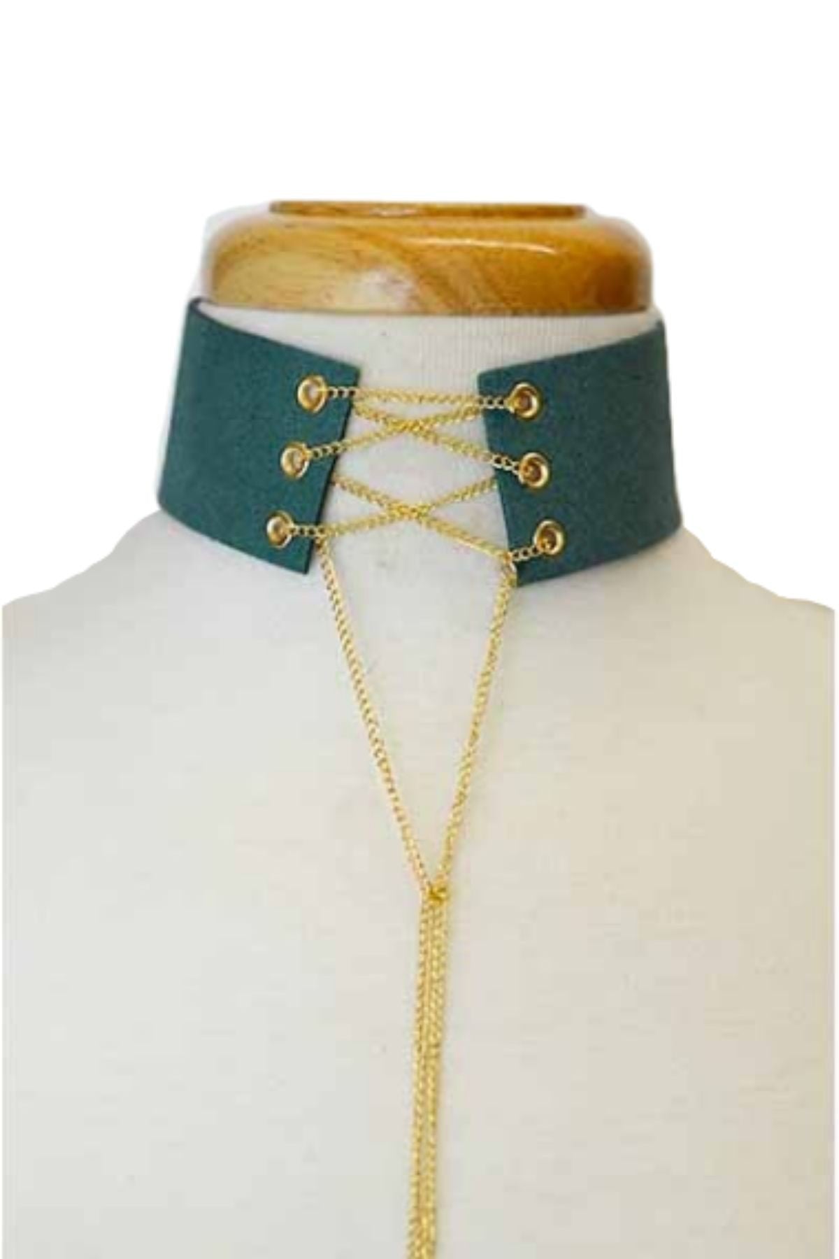 Stylish Suede Chain Lace Up Choker Necklace-1