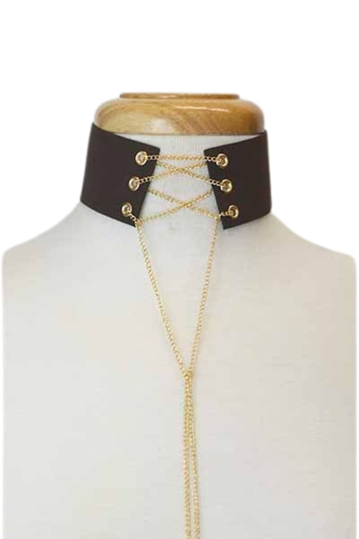 Stylish Suede Chain Lace Up Choker Necklace-0