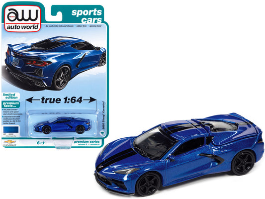 2020 Chevrolet Corvette Elkhart Lake Blue Metallic "Sports Cars" Limited Edition 1/64 Diecast Model Car by Auto World-0