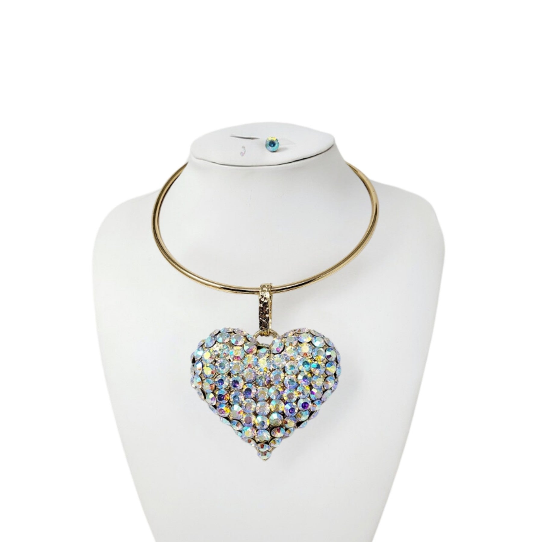 Over Size Heart Stone Pendant Choker Necklace Set-1