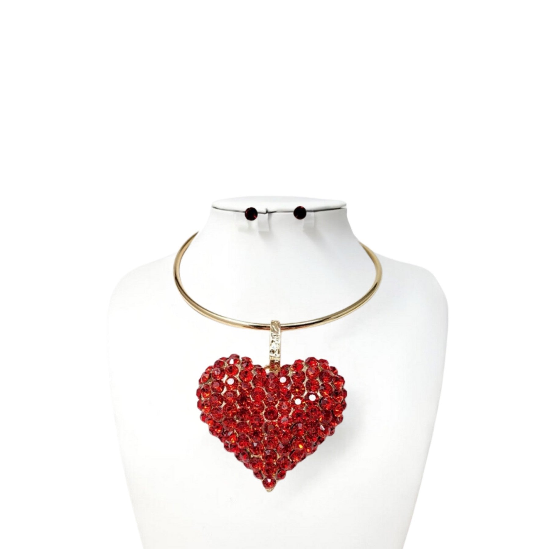 Over Size Heart Stone Pendant Choker Necklace Set-4