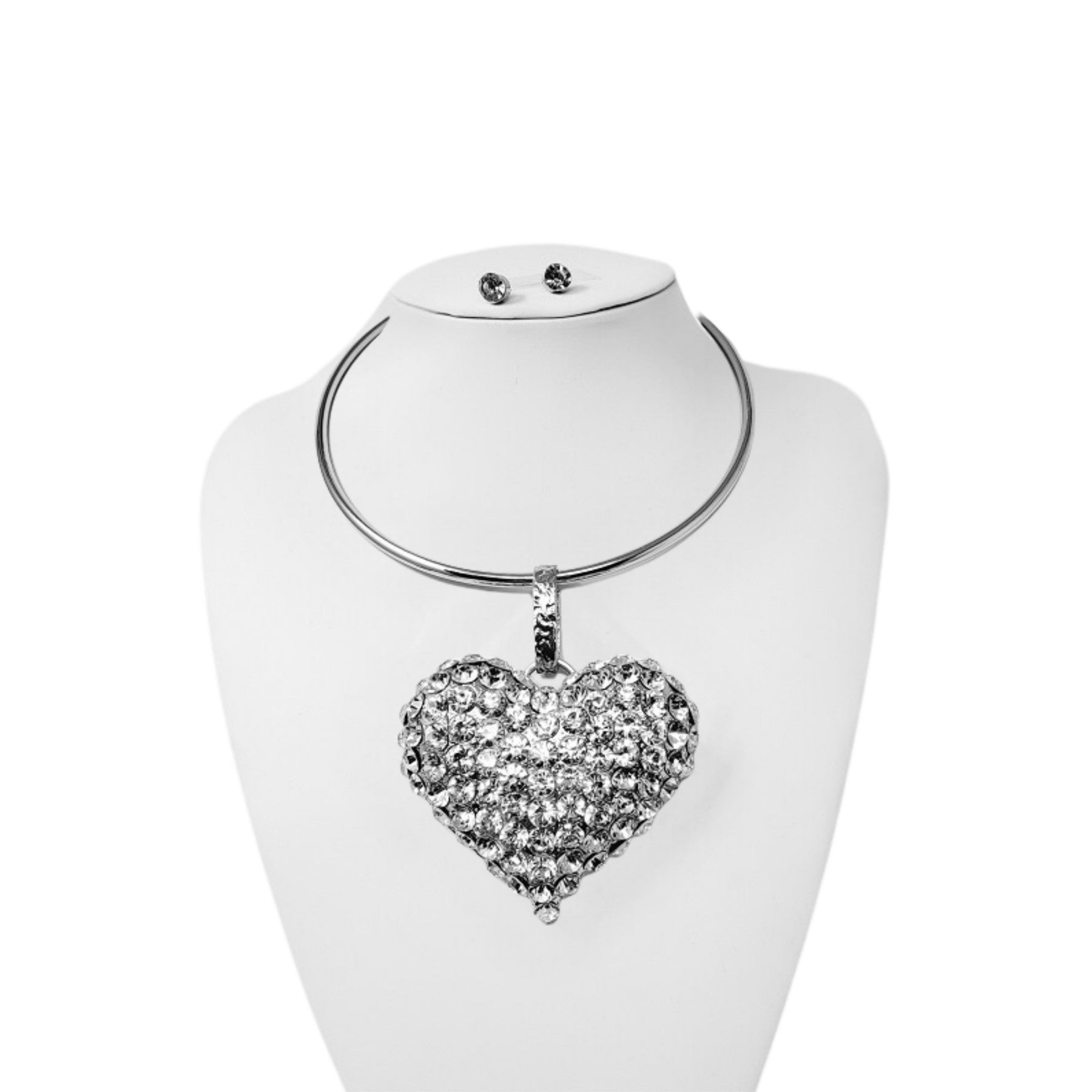 Over Size Heart Stone Pendant Choker Necklace Set-3