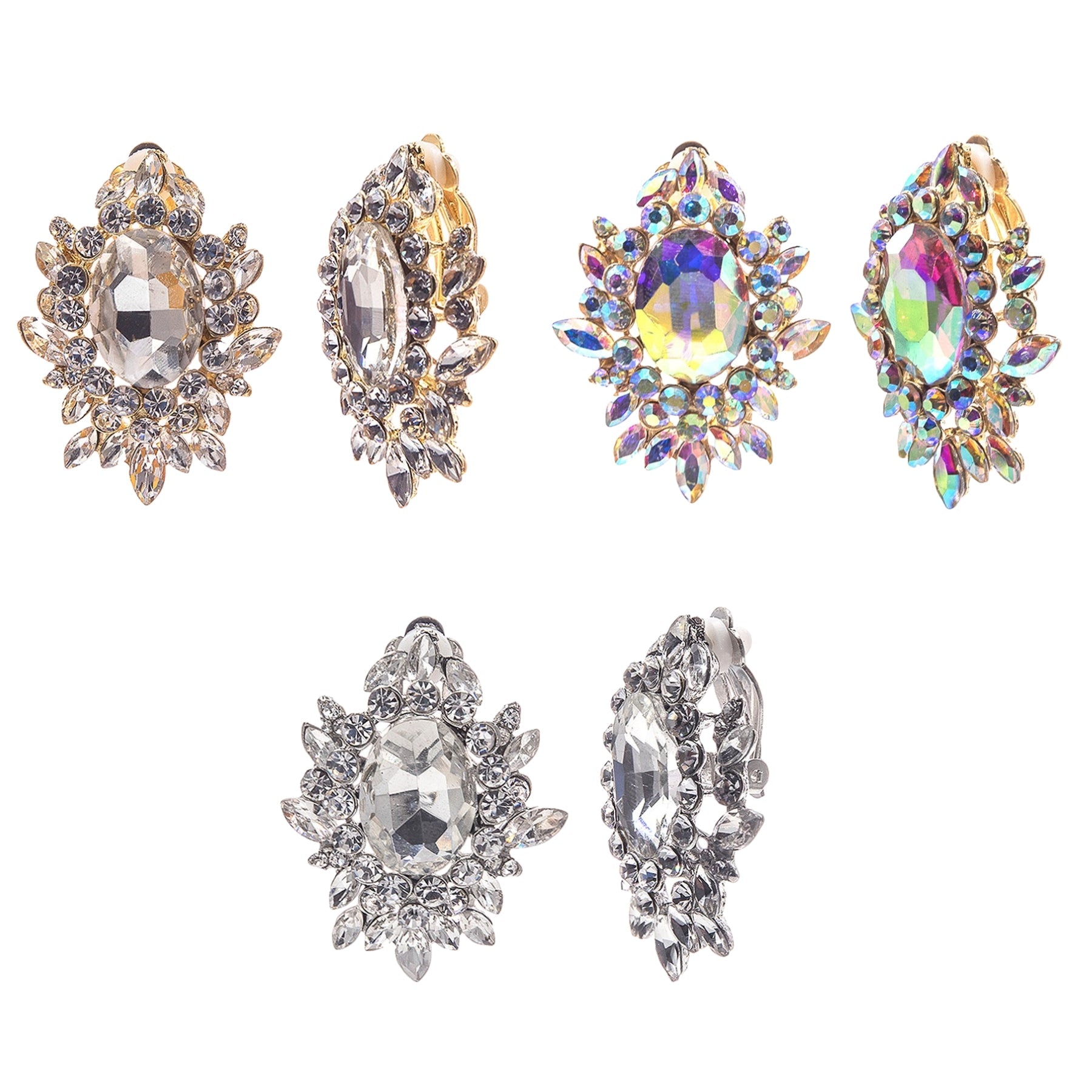 RHINESTONE SUNFLOWER CLIP EARRINGS-0