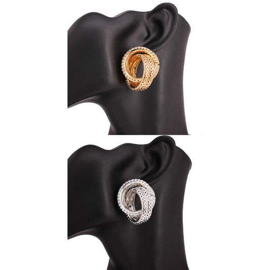 Double Knot Ring Shape Metal Post Earrings-0