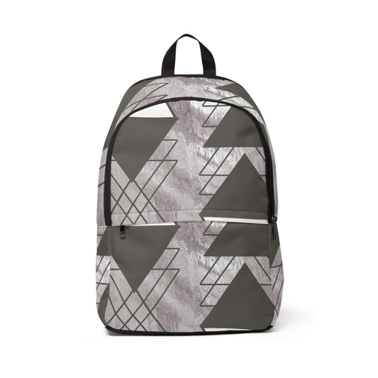 Fashion Backpack Waterproof Ash Grey and White Triangular Colorblock-0