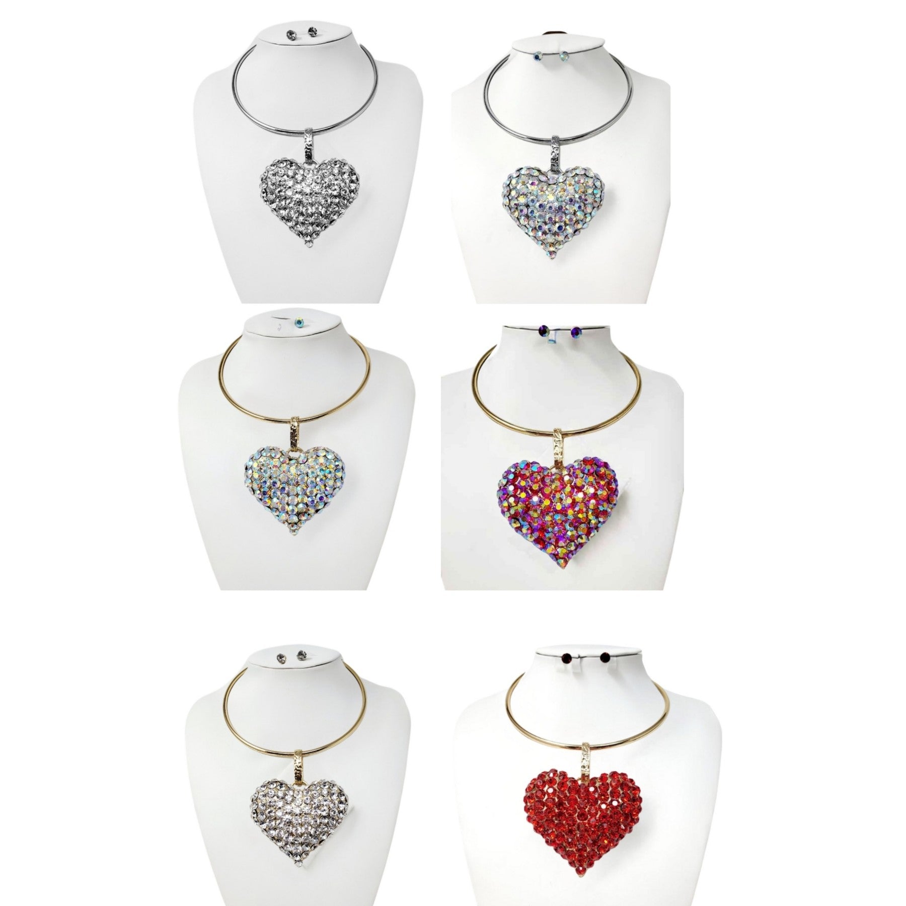 Over Size Heart Stone Pendant Choker Necklace Set-0